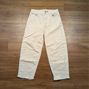 American Eagle Barrel Jeans Women 4 White Denim Stretch Baggy Mid Rise